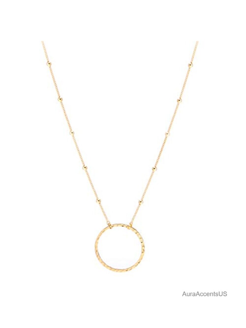 18K Gold Plated Open Circle Pendant Necklace Satellite Beaded Chain Women
